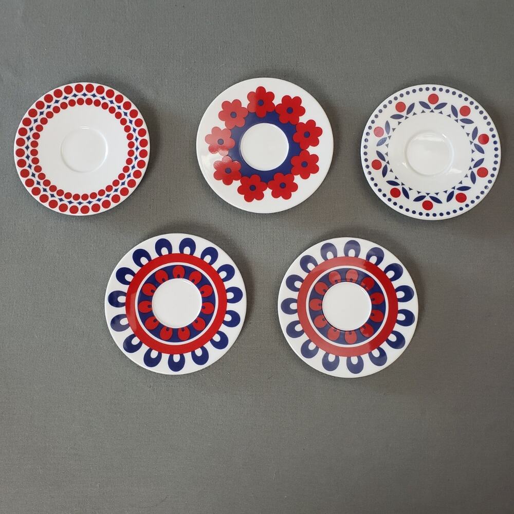 VISTA ALEGRE Dinnerware Portugal Series 4.5" Saucer Plates Blue Red (5)